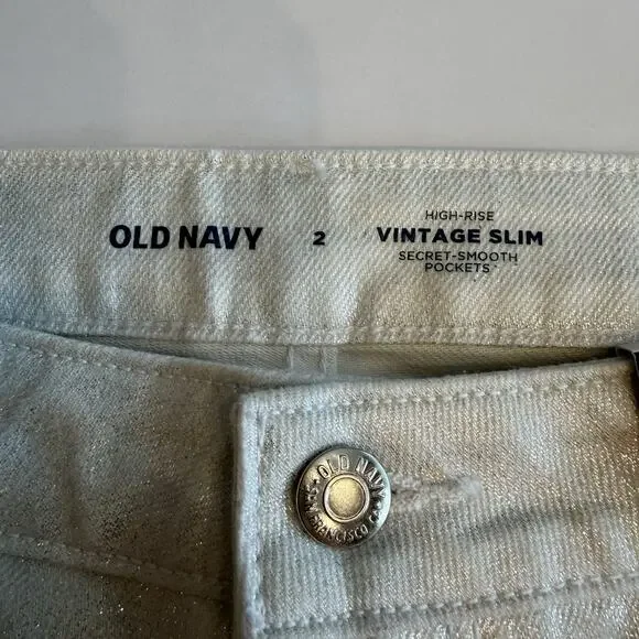 OLD NAVY Women’s High Rise Vintage Slim Silver Shimmer Jeans Size 2 (A0132) NWT - Picture 6 of 10